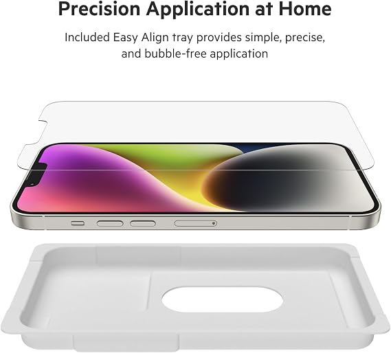 Belkin UltraGlass iPhone 14 Plus, iPhone 13 Pro Max Screen Protector, AntiMicrobial Processed, Including Bubble-Free Application and Installation Guide Tray, 9H Hardness Tested, Tempered Glass