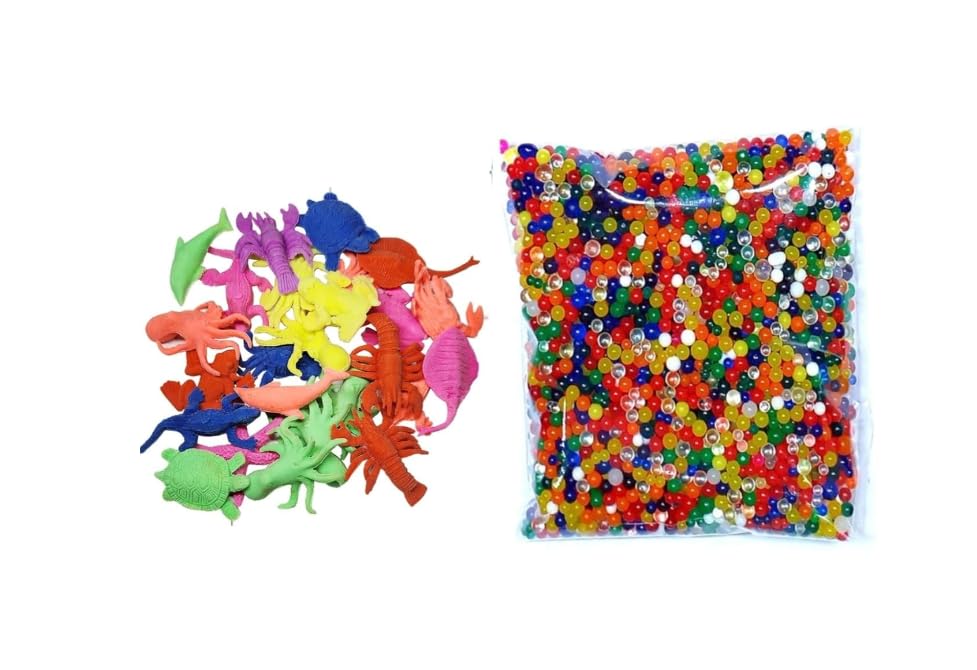 1000 Crystal Water Jelly Balls and 10 Water Growing Animal Toys, Combo for Home Decor, Vase Fillers, Games-image-49