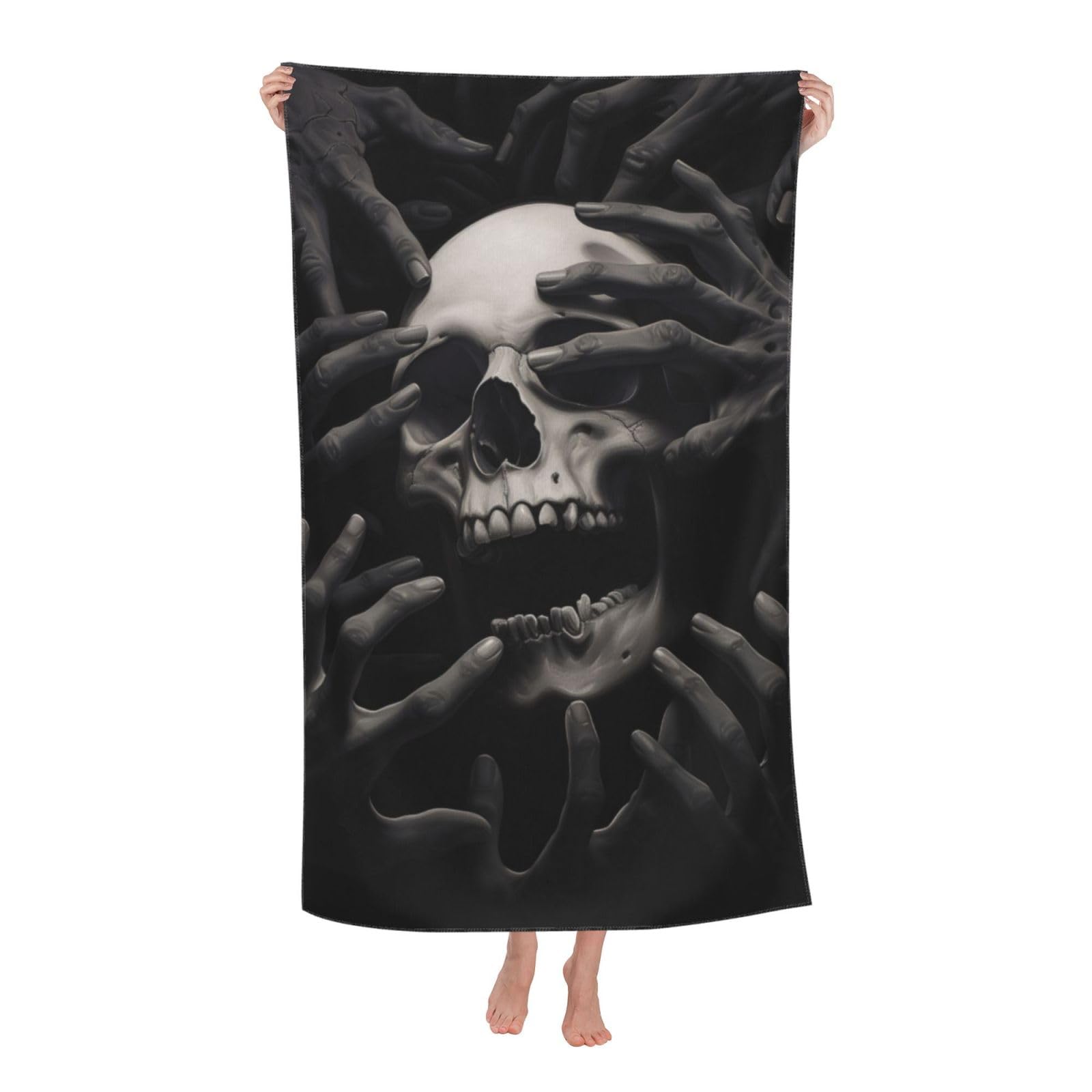 VANZEV Black Skull Beach Towel Microfiber Sand Free Horror Towels for Adult Kids Quick Dry Ultra Absorbent Super Soft Pool Travel Swim Bath Shower