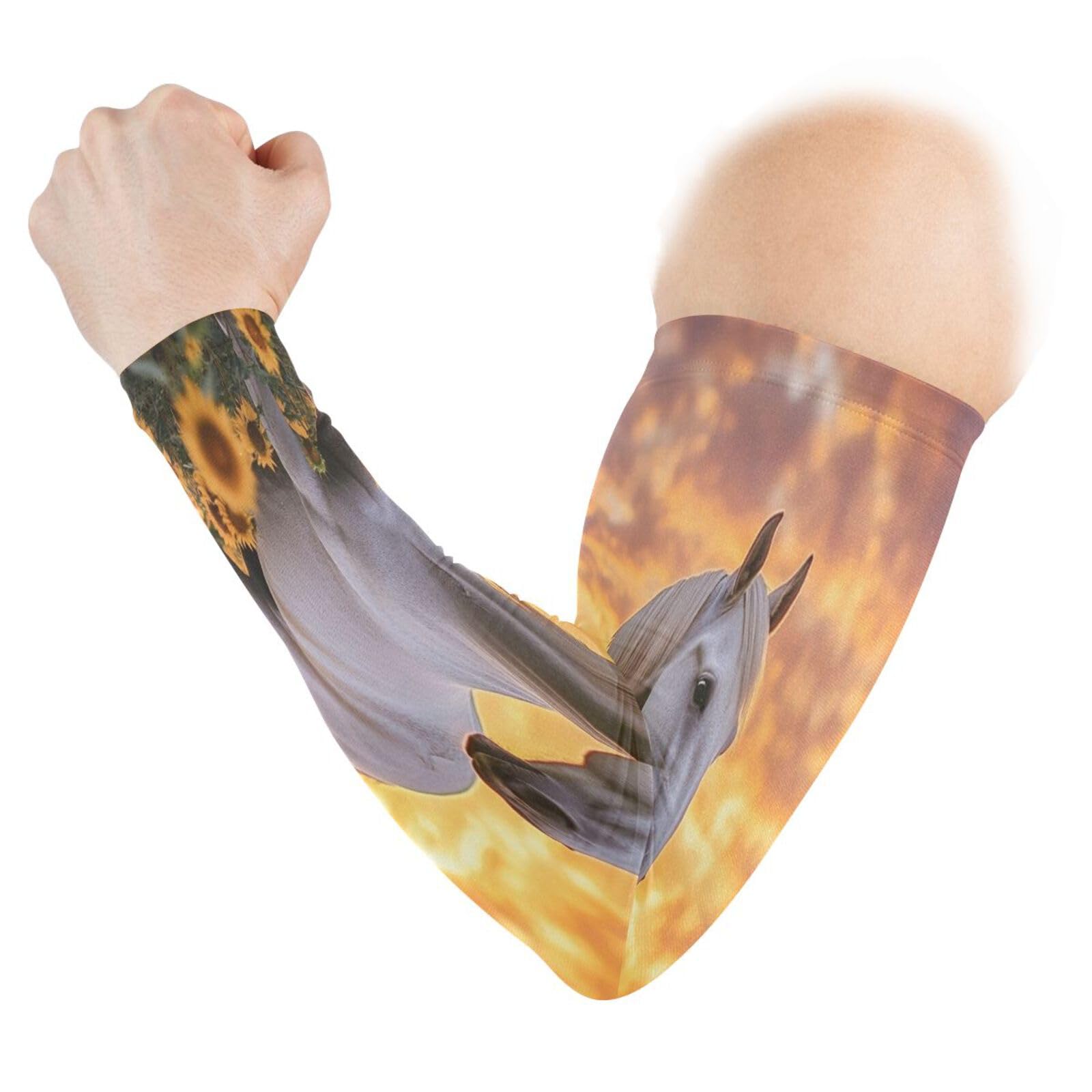 Kigai Horse Sunflowers UV Sun Protection Arm Sleeves for Men Women Cooling Compression Sports Arm Sleeves Tattoo Cover Up