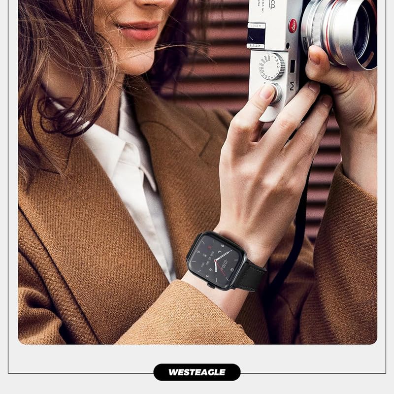 Image of Magnetic Leather Bands Compatible with Apple Watch 49mm 46mm 45mm 44mm 42mm | Genuine Leather with Magnetic Buckle for iWatch Ultra 2 Ultra SE Series 10 9 8 7 5 4 3