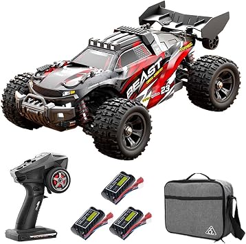 40mph Remote Controlled Cars for Adults with Carry Bag, 1/18 4WD Off Road Race Buggy, Brushless Motor, High Speed Offroad RC Drift Racing Car, 3 Batteries Red