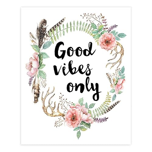 Good Vibes Only Floral Wreath Art Print Unframed 8x10