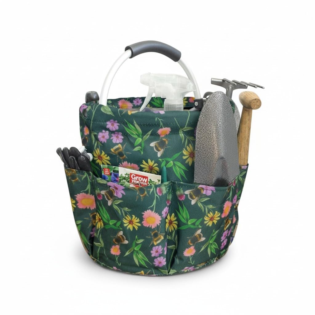 The Cultivated Gardener Meadow Bee Design Gardening Storage Tote Bag, 28x28x28cm, with Multiple Pockets