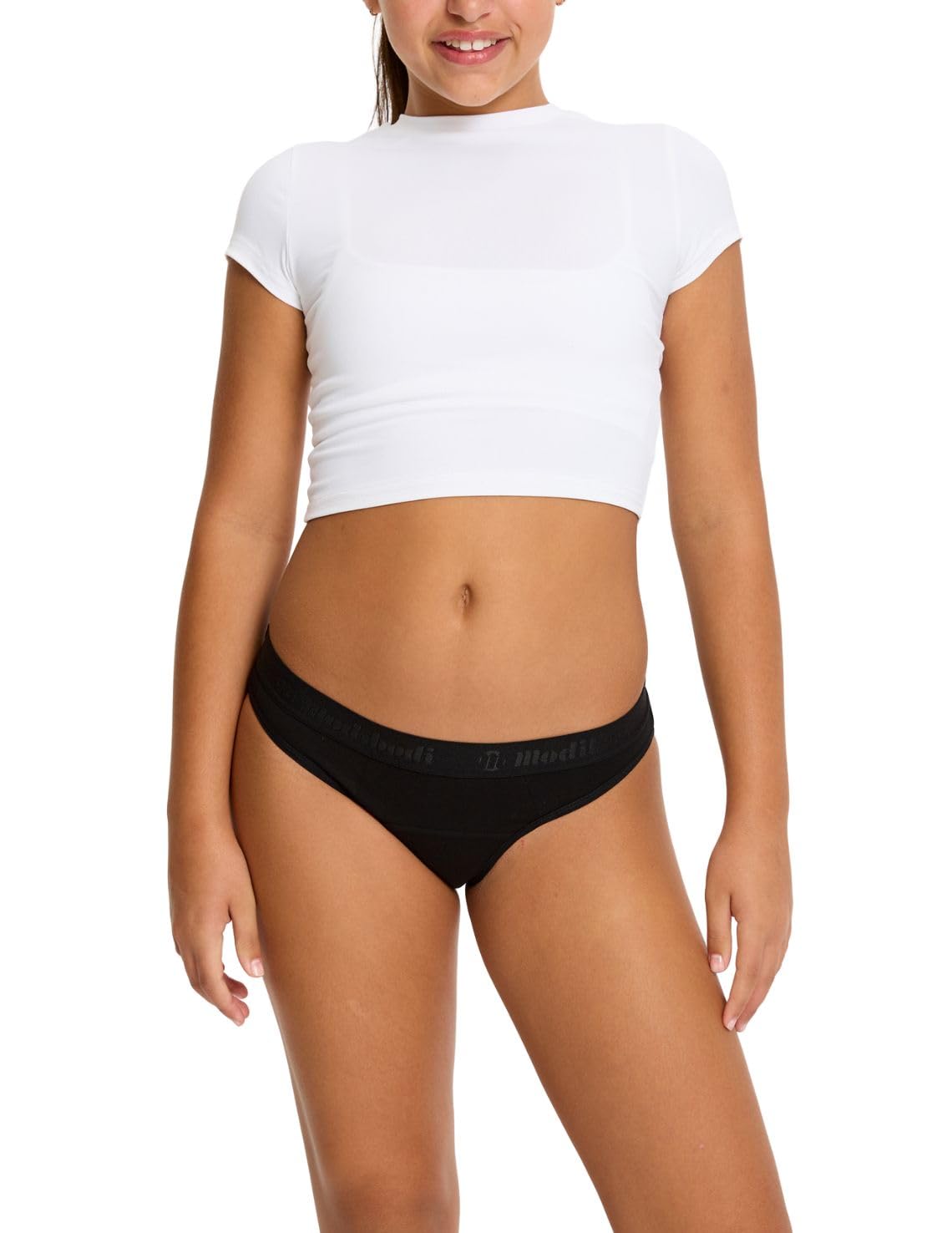 Modibodi Braga Menstrual Niña Adolescente Flujo Abundante Algodón Hipster Alta Absorción Super 50ml Ropa Interior Negro