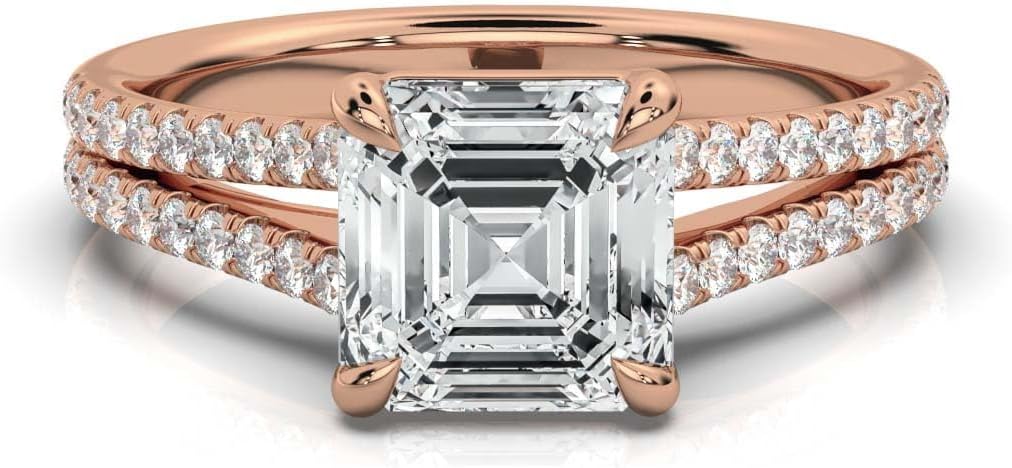 1-5 Ct Asscher Cut Moissanite Engagement Ring For Women Colorless VVS1 10K 14K 18K Solid Gold & 925 Sterling Silver Ohana Split Shank Ring Christmas Gift For Her