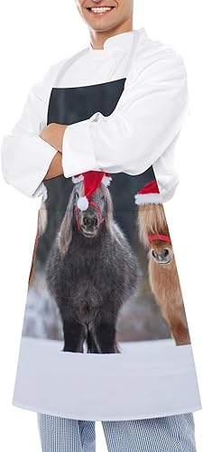 Miniatura 4 de HoaMoya Delantal de cocina ajustable con tres divertidos caballos, con bolsillos, para mujeres y hombres, Estilo