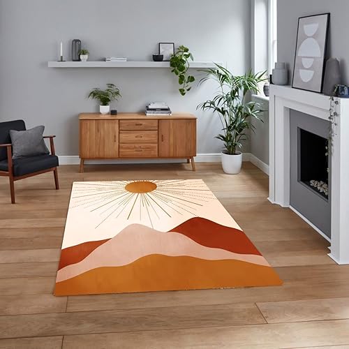 Alfombra de lana estilo Art Deco color marfil terracota de 6 x 9 pulgadas, lavable, suave, gruesa, de mediados de siglo, moderna alfombra para sala