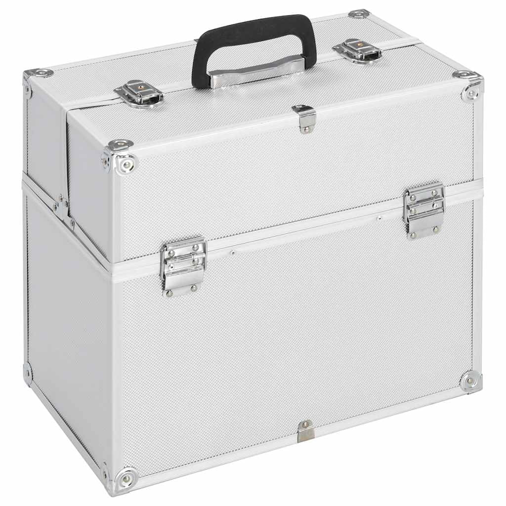 Kosmetikkoffer 38x23x34 cm Silbern Aluminium mit ausziehbarem Oberteil und Fächern für Reise Urlaub Handgepäck wasserdicht, platzsparend, robust, für Damen und Herren, Beauty Organizer