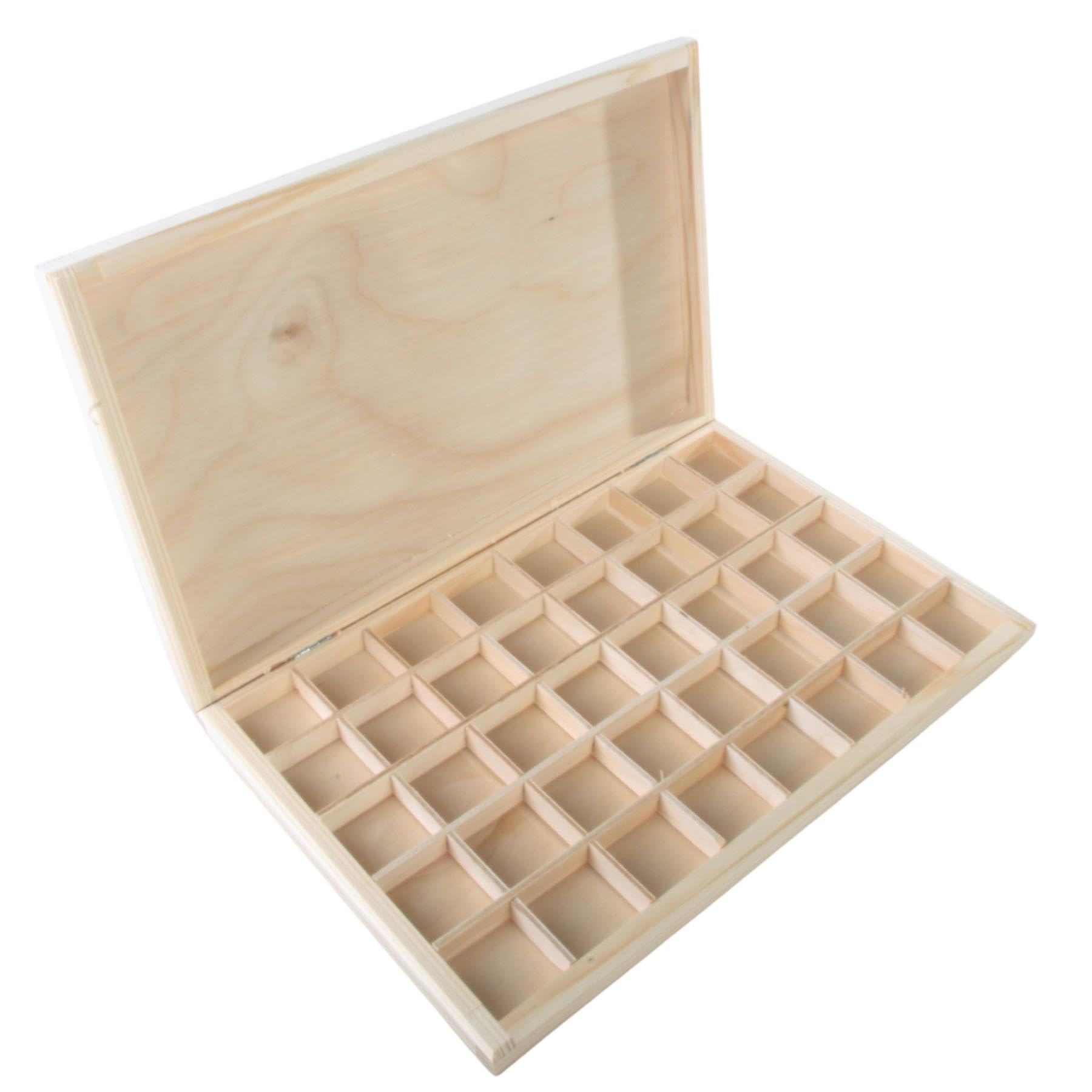 Woodeedoo Shallow Slim Wooden Box With 40 Compartments Jewellery & Gemstone Organiser Storage Holder Case Plain Wood 30X19X3Cm from B&Q