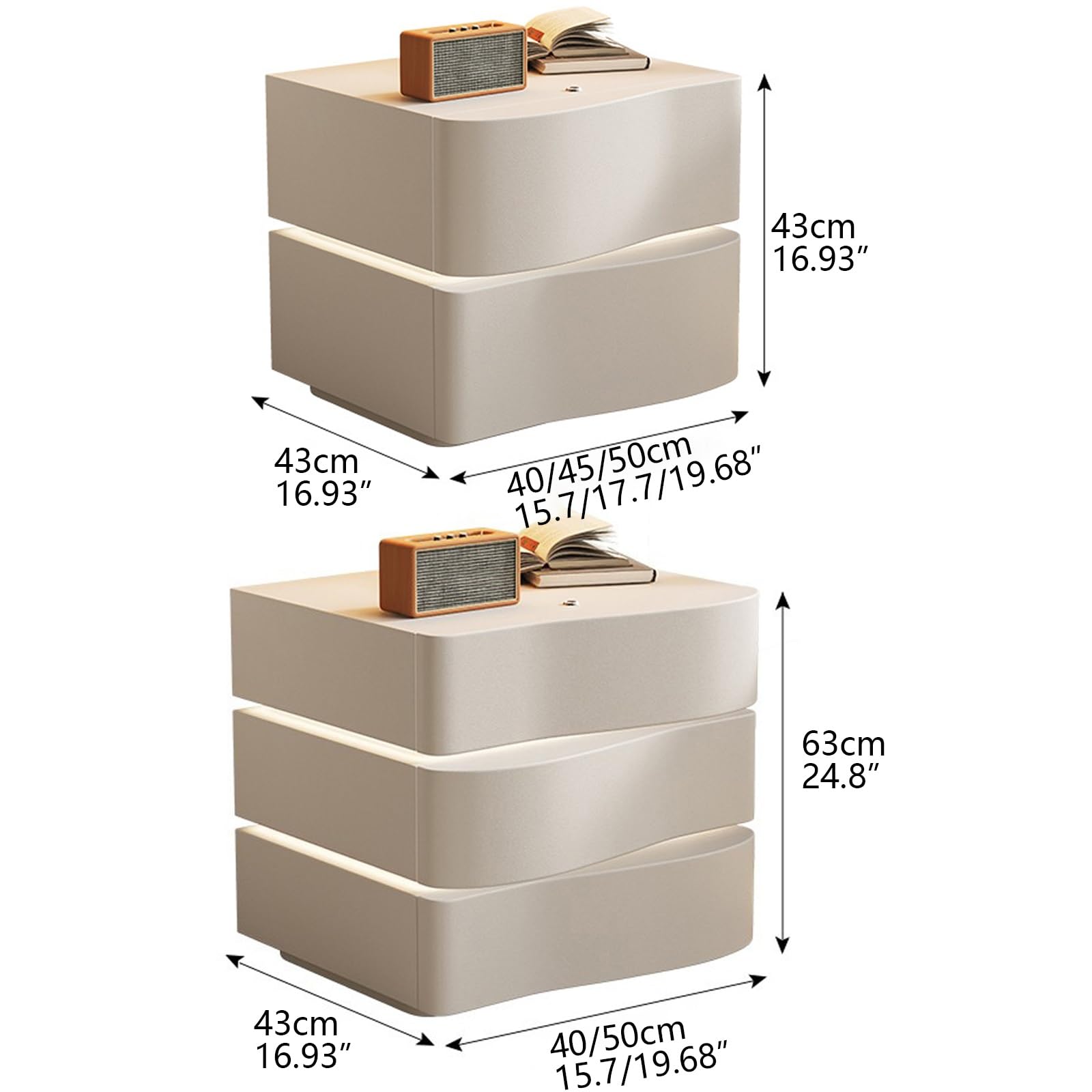 Comodino con Cassetti in Legno, Comodino A LED, Comodino Bianco, Comodini Camera da Letto Moderni, Comodino Moderno con Contenitore, Comodino Camera da Letto.(Brown,40 * 43 * 43CM)