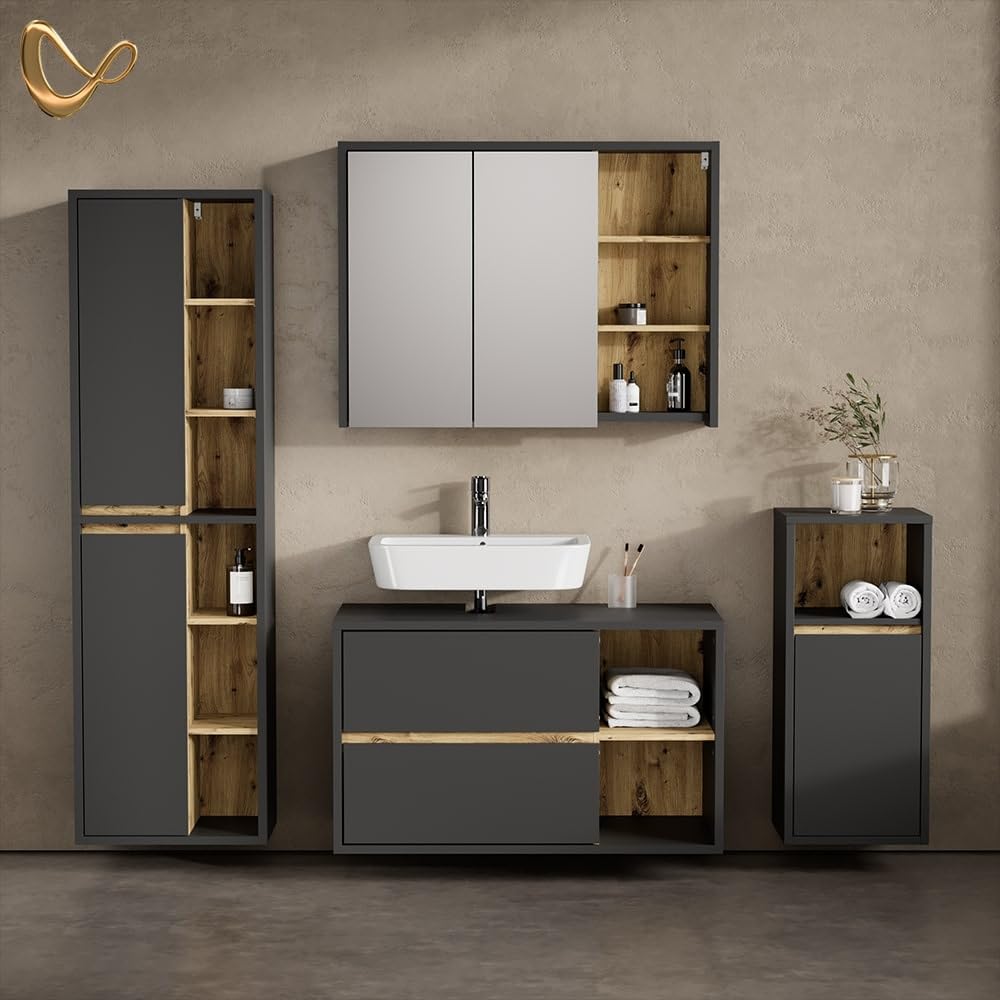 Livinity Set di mobili da bagno Vomano, Antracite, 4 parti