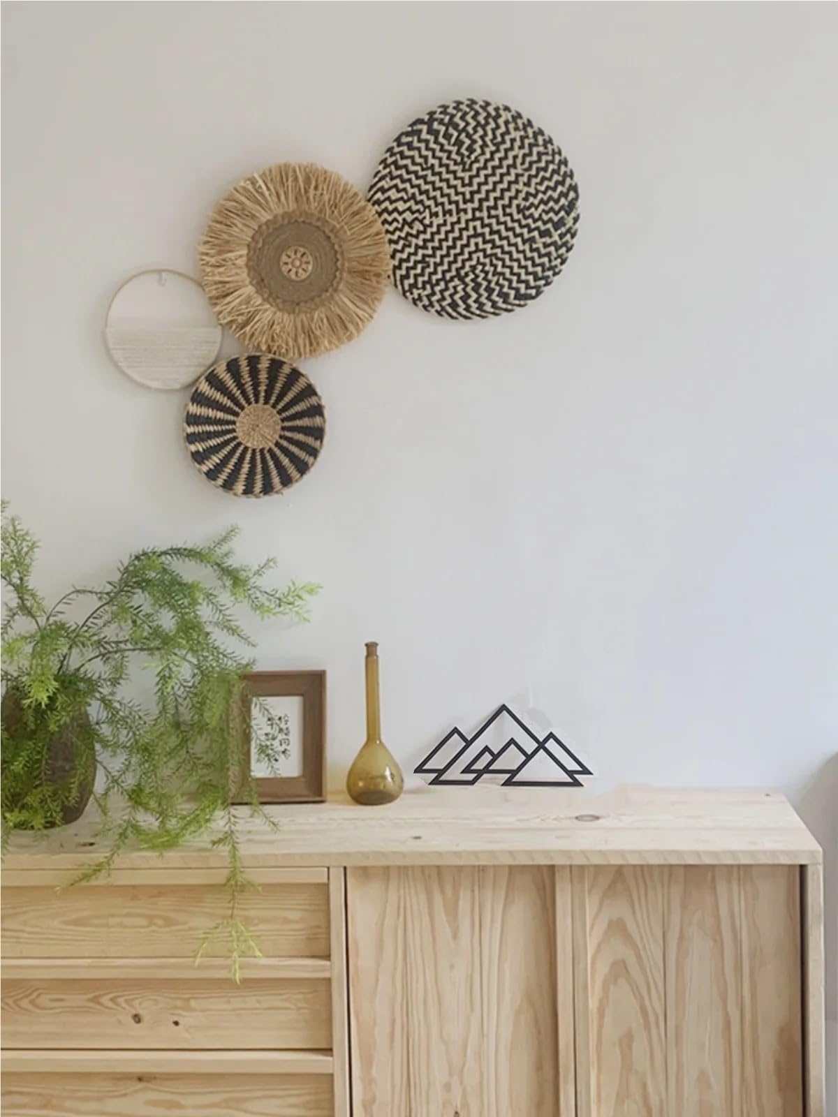 Cesta de pared de ratán Decoración de pared ratán, cesta paja for, colgante redondo, fondo sala estar, decoración