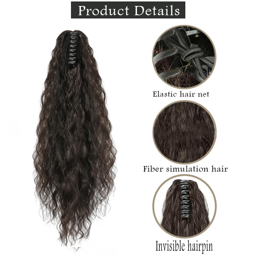 TTPSRY Women’s 50cm Corn Wave Clip-In Ponytail Realistic Synthetic Hair Extensions with Claw Clip, Easy Attach - Image 3