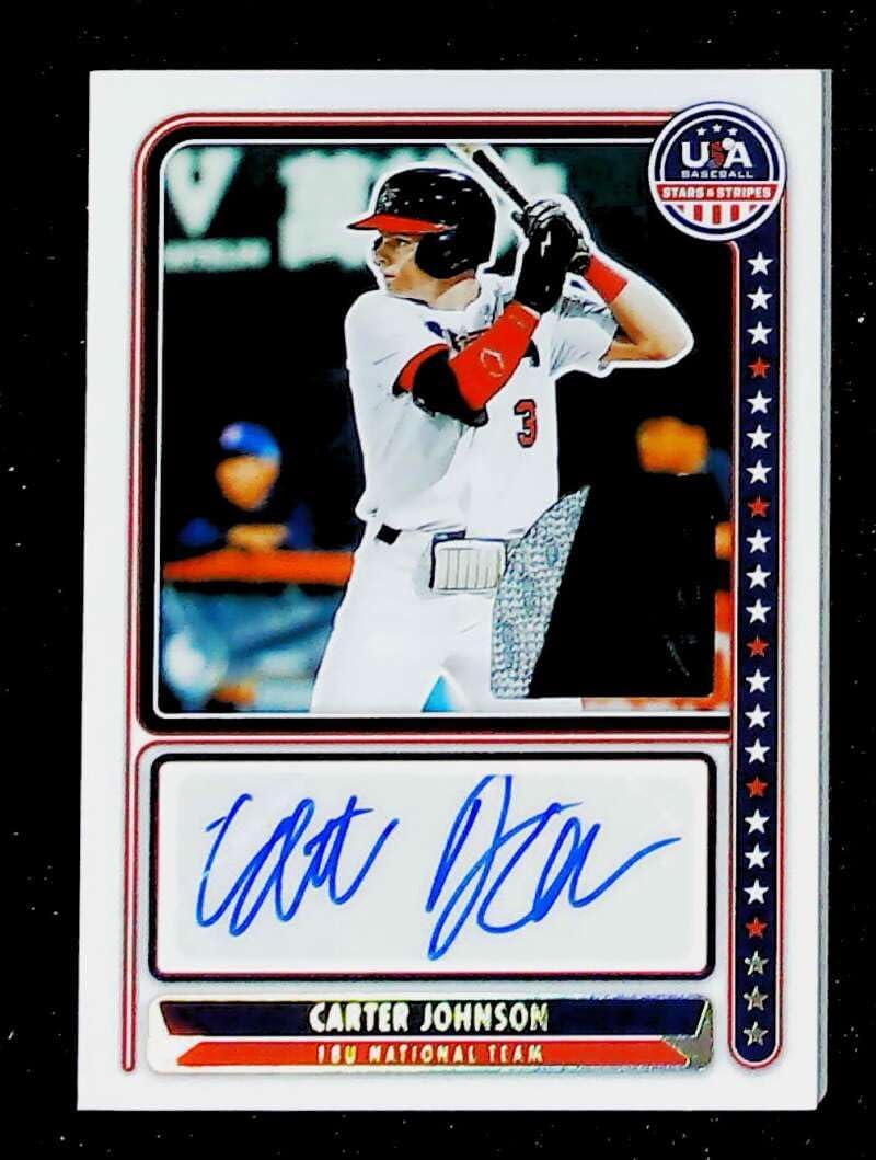 2024 Panini Stars and Stripes 18U National Team Signatures Materials Batting Gloves #17 Carter Johnson Relic Auto Autograph SER/10 Team USA Official Team USA Baseball Card in Raw (NM or Better) Condition