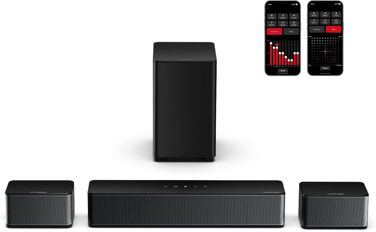 ULTIMEA 5.1 Surround Sound System for TV, Virtual Surround Sound Bar for Smart TV, APP Control, Home Theater Surround Speakers and Subwoofer Adjustable, Peak Power 320W, Poseidon D50 (2025 New Model)