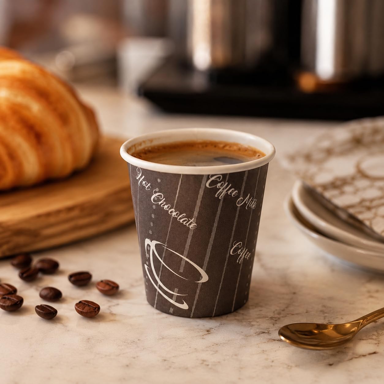 COFFISANO 1000 vasos de café de papel desechables, para oficina, bar, marrón, ecológico, compostable, vasos desechables para bebidas calientes, expreso, té, chocolate, 75 ml