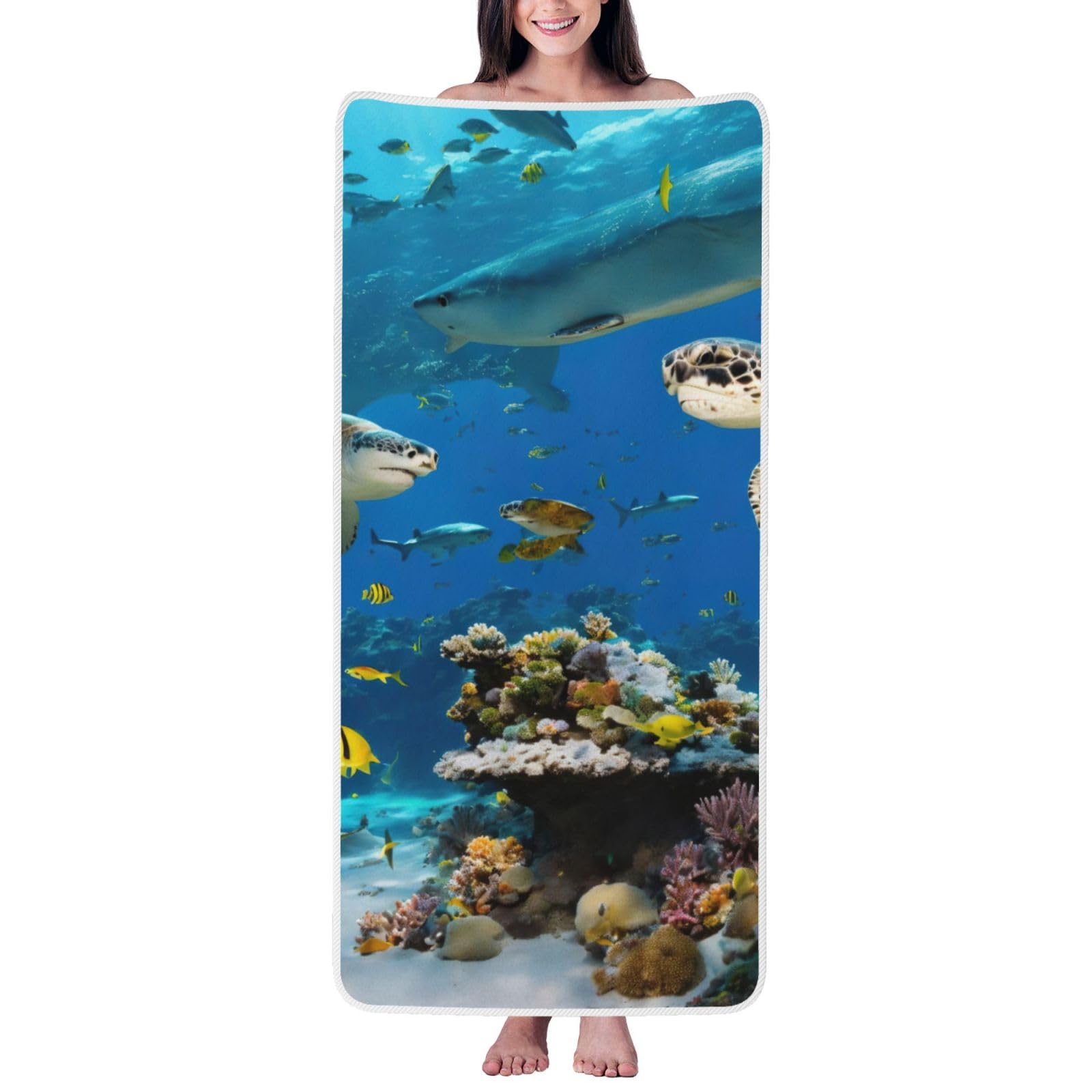 Tamiger Sea Turtles Print Unisex Coral Velvet Bath Towel For Home Bathroom Hotel Spa Beach Travel Daily Use