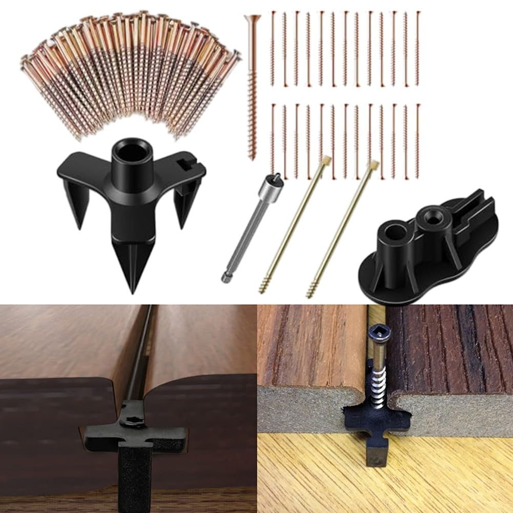 El kit Squeak No More elimina el chirrido del suelo, se adapta a la mayoría de suelos de madera dura, kit de reparación de suelos, contiene 5 herramientas auxiliares y 50 tornillos
