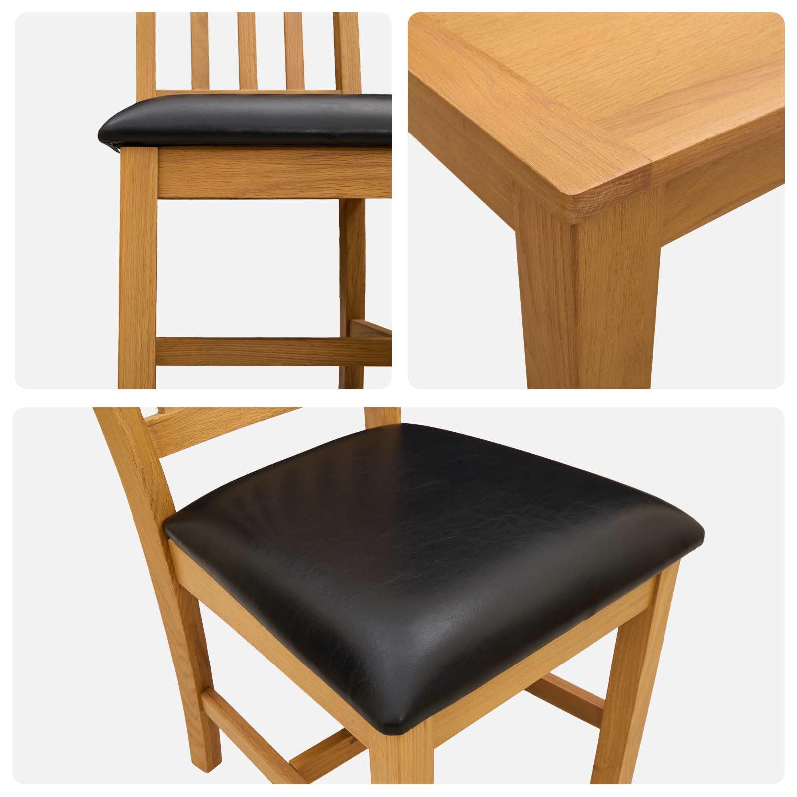 Genérico Conjunto de Comedor 5 uds. Negro Madera de Roble Sólido,Mobiliario,Conjuntos de Muebles,150 x 85 x 75 cm-3430349