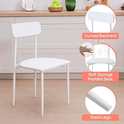 Miniatura 4 de walsport Juego de mesa de comedor redonda para 2, mesa de madera con marco de metal fuerte, comedor moderno con sillas para cocina, color blanco
