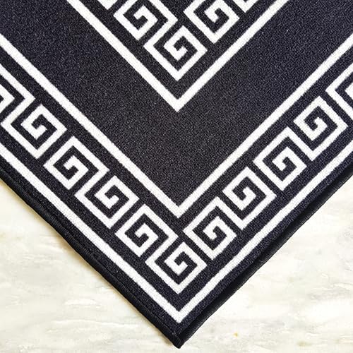 Image of Matz&More Anti Slip Kitchen Runner & Doormat Combo (50x120cm + 40x60cm), Nylon Tufted Floor Mat with Rubber Backing, Carpet for Kitchen, Hallway, Entrance & Bedside, Greek Black White