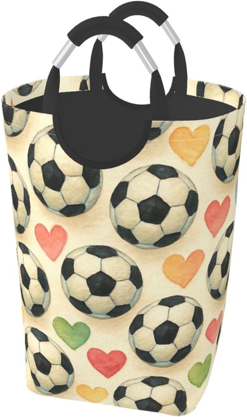 50l Laundry Basket Cute Football Love Theme Waterproof Laundry Hamper Foldable Clothes Laundry Bag With Handles