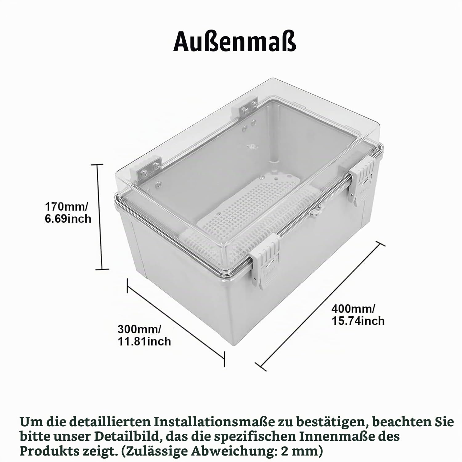 Verteilerdose,Verteilerschrank Industriegehäuse Schaltkasten,IP65 Elektrische Abzweigdose,Transparente Abdeckung Installationsgehäuse,ABS-Kunststoffgehäuse mit Schloss,400x300x170MM