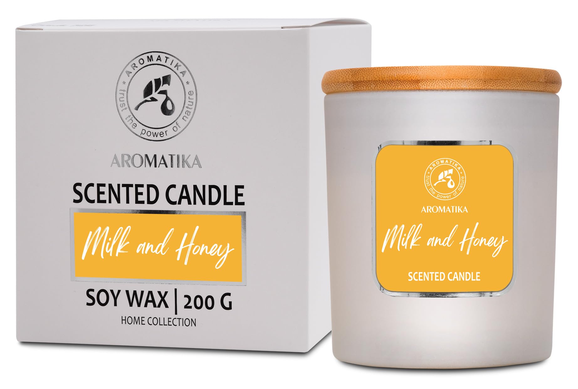 Aromatika Trust The Power Of Nature White Milk & Honey Scented Soy Wax Candle - 200G - Relaxing Aromatherapy - Glass Gift For Mother's Day, Birthday, Christmas