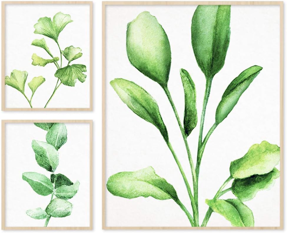Slice of Goodness Greenery Botanical Prints - Set of 6 Unframed 8 x 10" Green Plant Poster Watercolor Paintings - Simple Modern Botanical Print Wall Art
