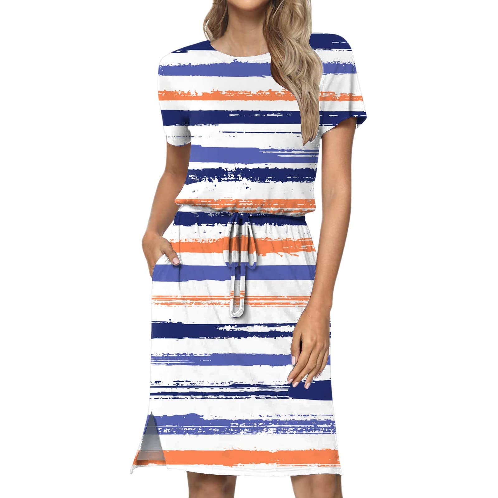 YoungnetSundresses for Women, Women's Casual Dress Women's Summer Short Sleeve t Shirt Dress Casual Tie Waist with Pockets