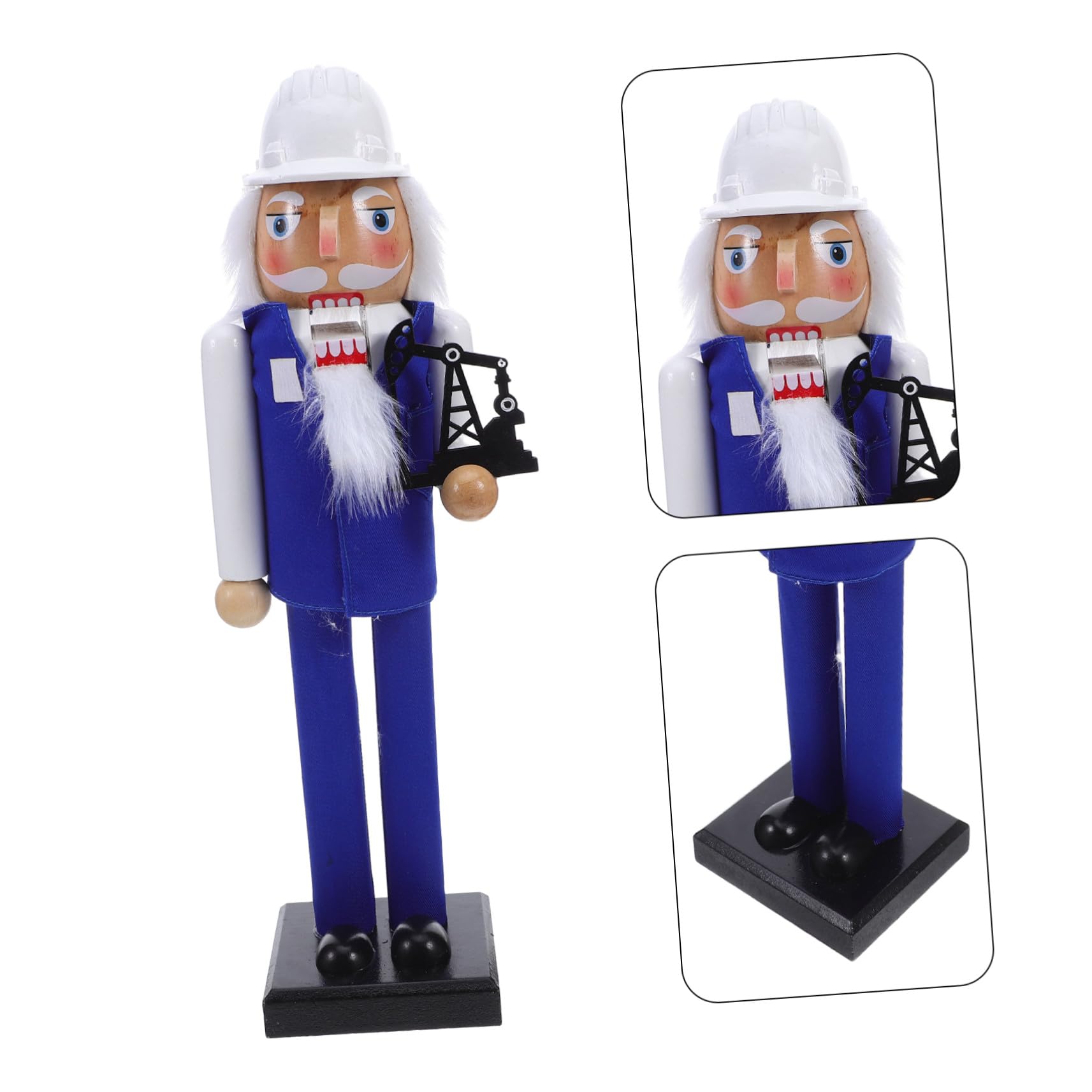 Decorazione Natalizia Soldatino Ingegnere del Petrolio in Legno Pupazzo Schiaccianoci Dipinto a Mano Statua da Tavolo per Festa di Natale e Ornamentazione Festiva Blu