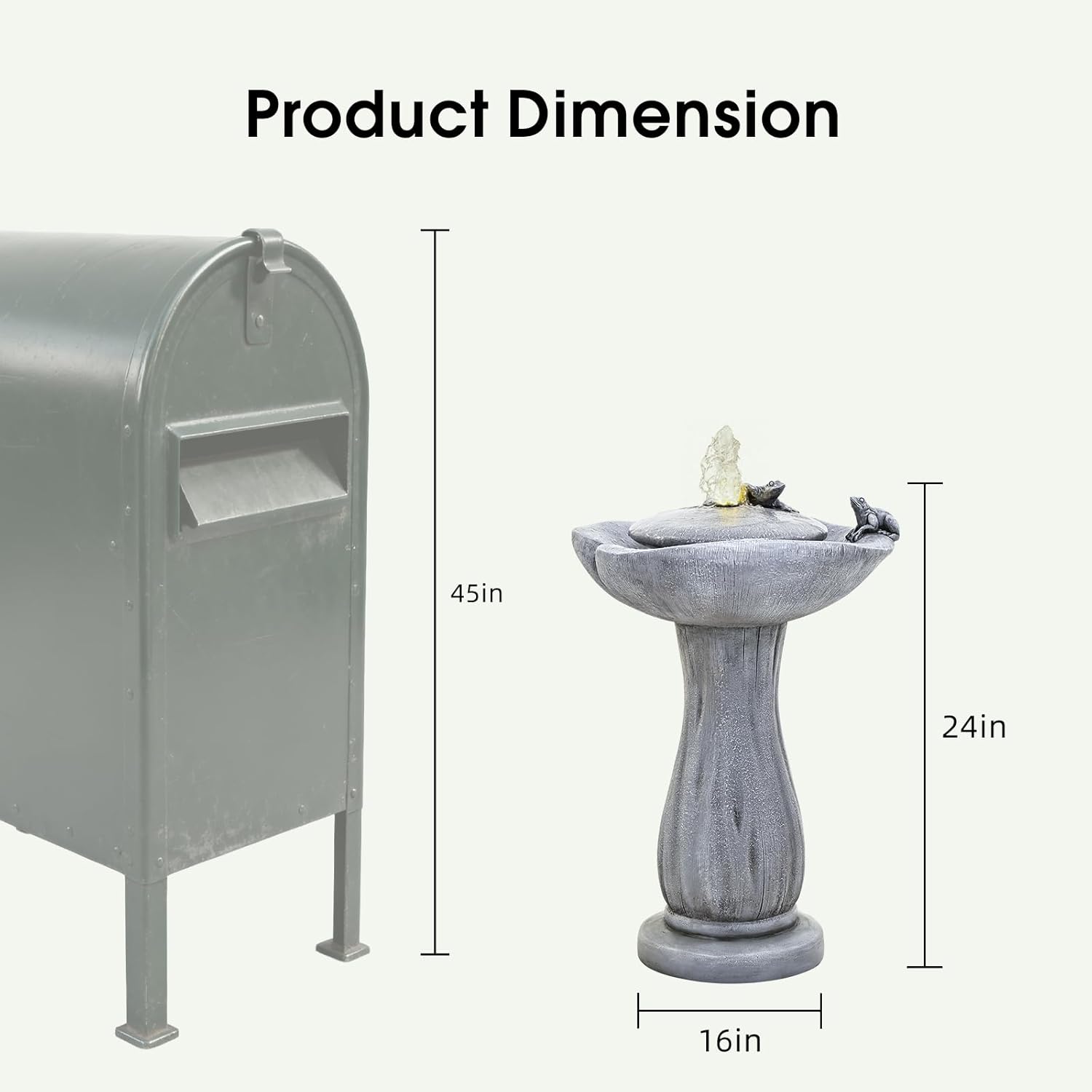 24" Brown Bird Bath Fountain, Hand-Painted Outdoor Bird Bath Bowl with UV & Frost-Resistant Finish (Grey, 16 * 24")