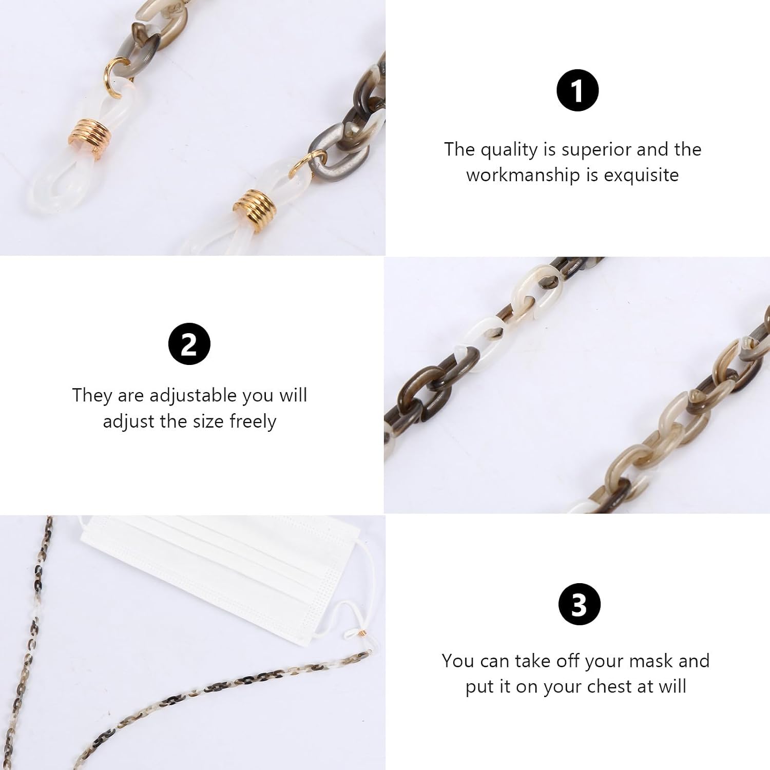 Colored Acrylic Glasses Chain Pendant with 6x8mm Opening for DIY Accessories, Eyeglasses and Mask Holder, Tortoise Brown Fashionable Eyeglass Cord for Women