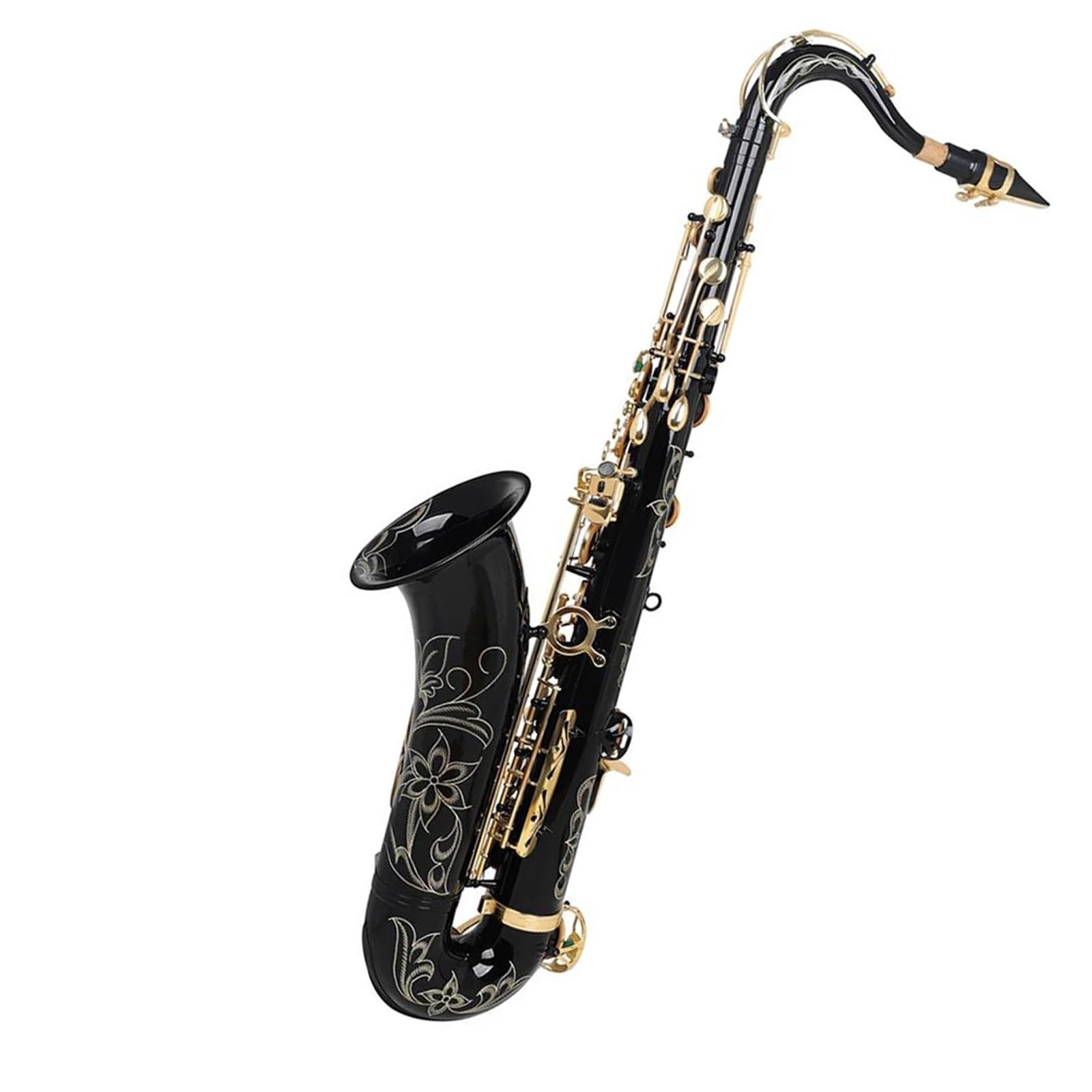 Saksofon Mosiężny Saksofon Tenorowy Profesjonalny Saksofon Bb Z Rękawiczką Materiałową Akcesoria Do Ustnika Z Trzciny (Color : Black)