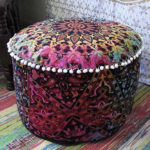 GDONLINE Decorative Mandala Floor Pillow Indian Floor Pouf Ottoman Cover Indian Patchwork Pouffe Foot Stool Mandala Round Pouf Cover Kids Bean Bag Case