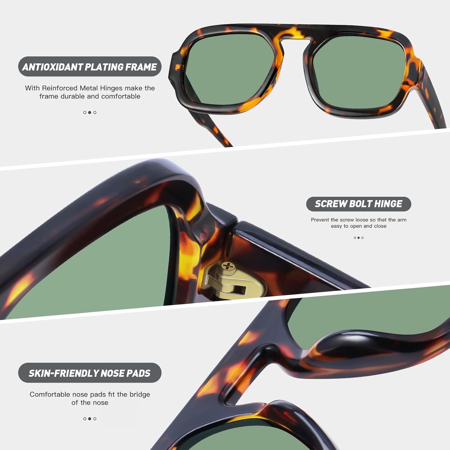 YDAOWKN Retro Square Aviator Sunglasses for Women Men Trendy Flat Top Sun Glasses UV Protection Vintage Shades - Image 6