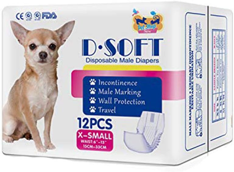 Dsoft Pet Disposable Male Wrap Dog Disposable Diaper,12Pcs,XS-M (48 Count XS)