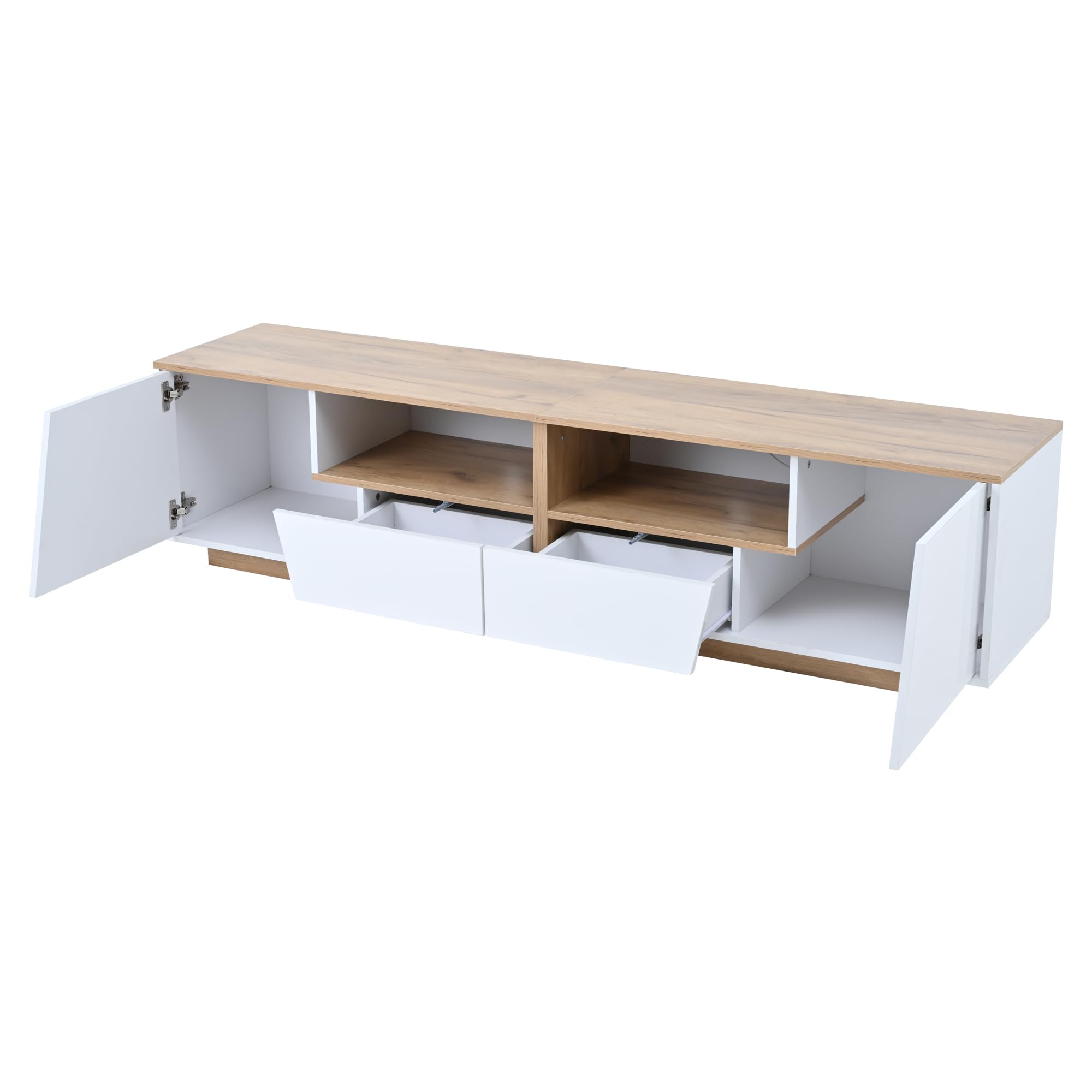MURUL Armadio per TV, 180 x 40 x 46 cm, con 2 cassetti e 2 armadi, con LED, per TV e TV da 75 pollici, bianco + colore legno