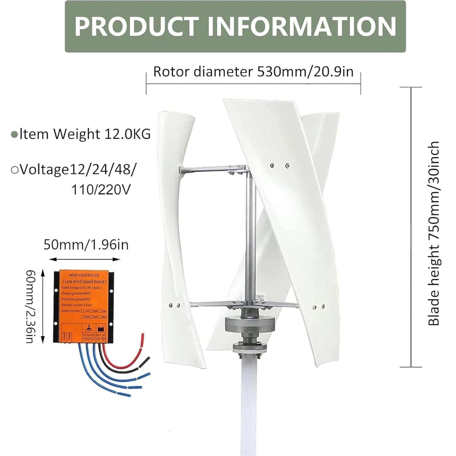 Kit de generador de turbina eólica vertical de 10 000 W/12 000 W para hogares y empresas: potente aerogenerador de 12V,24V,48V y 220V con controlador para suministro de energía industrial. 12000W-12V