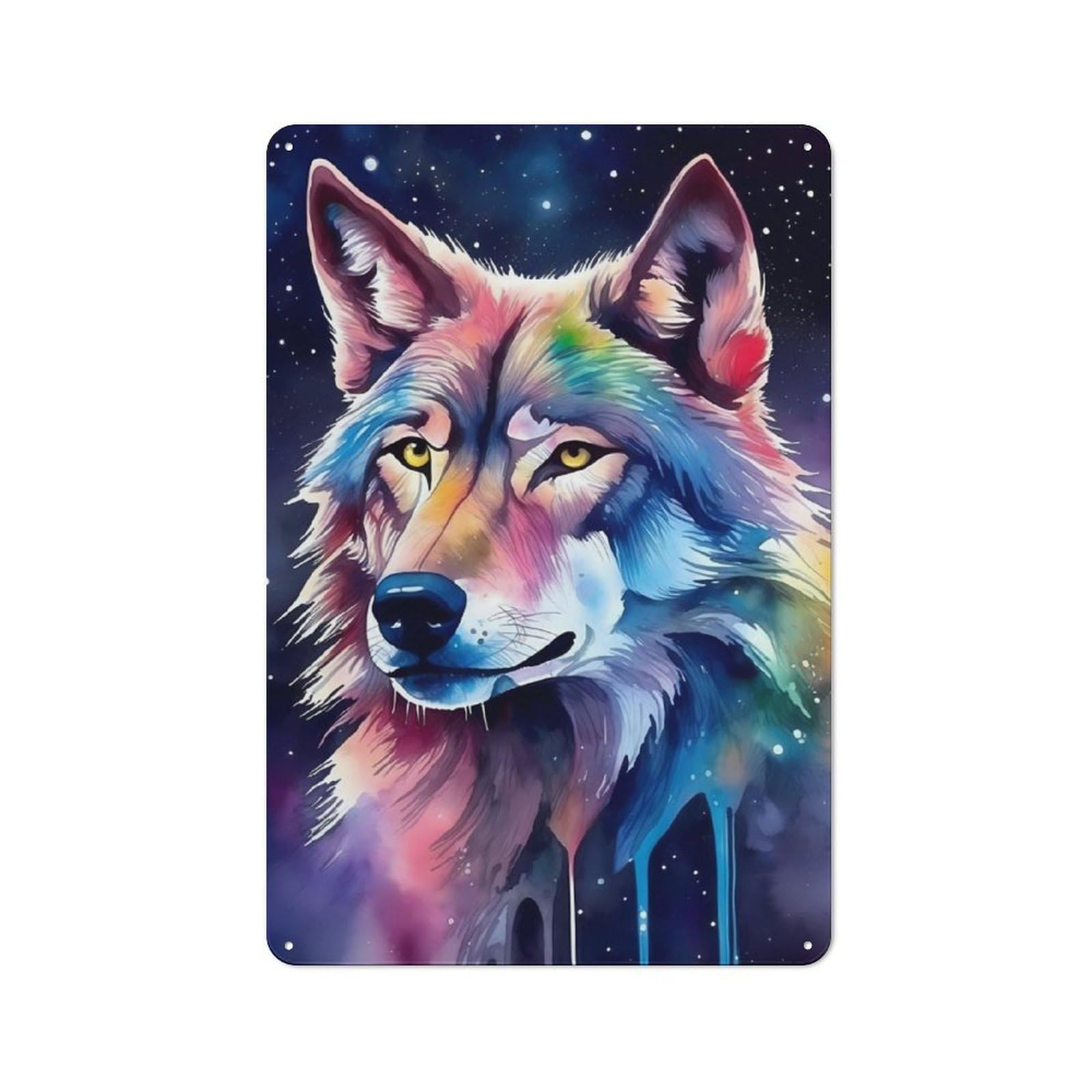 Junmoney Watercolor Wolf Vintage Printed Metal Sign 30X20cm For Bar Or Restaurant, For Restaurant Interior Fans