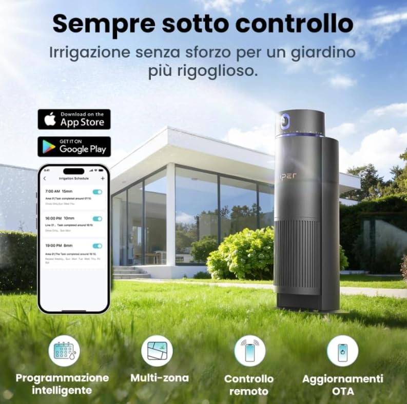Aiper IrriSense 2 Irrigatore Smart WiFi per Giardino, Sistema di Irrigazione Automatica Intelligente, Copertura fino a 445 m², Controllo da App, Programmazione Automatica (Irrisense) (Irrisense 2)