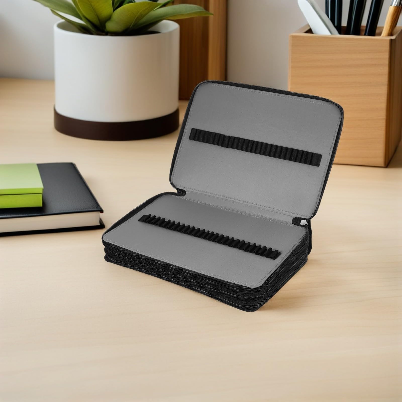 Amosfun Astuccio Portamatite Struttura a 4 Strati con Cerniera, Tessuto Oxford Resistente Grande Capacità con 200 Scomparti e Design Elegante per Scuola e Sessioni Artistiche