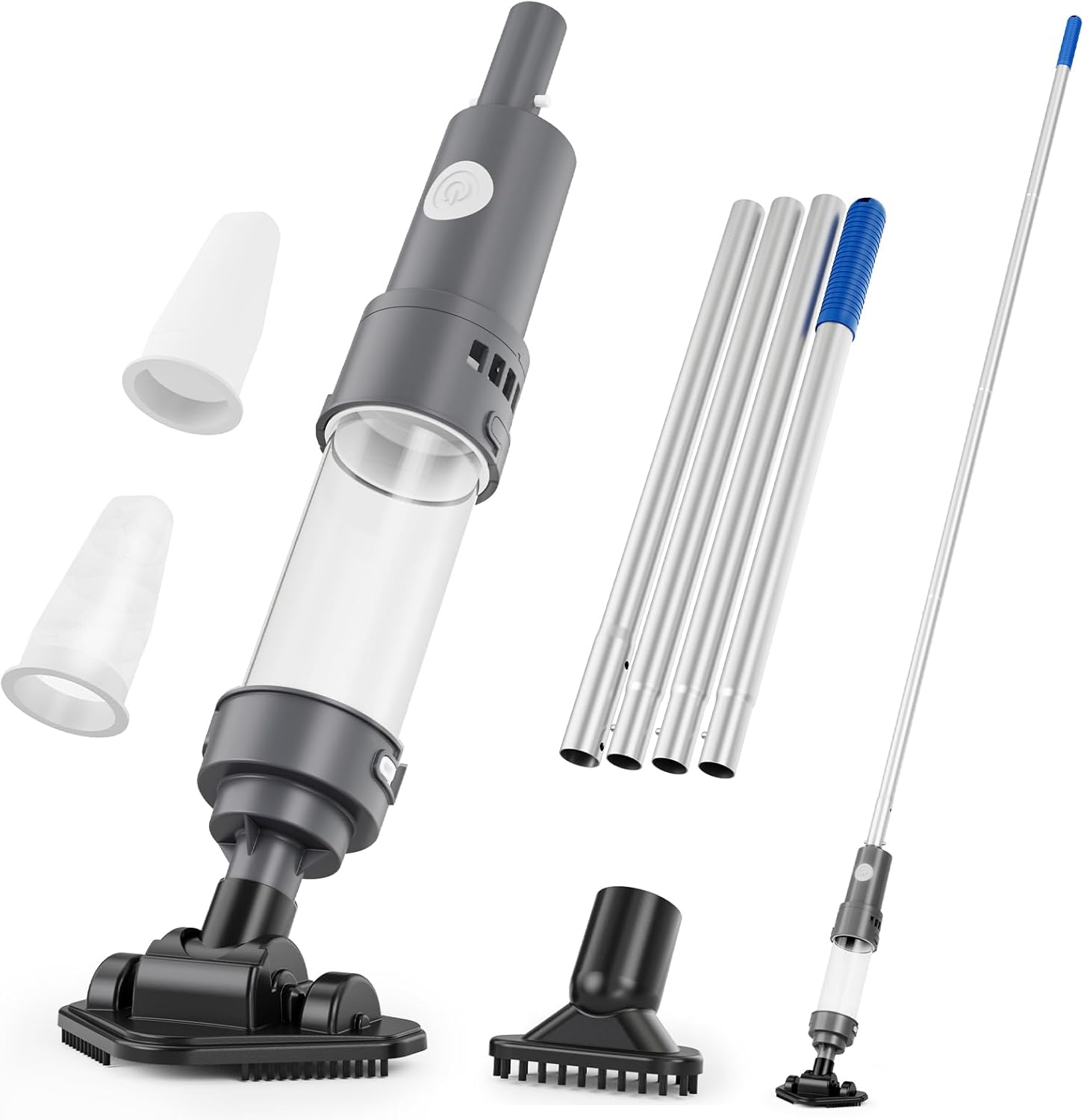Handheld Spa Hot Tub Vacuum,Cordless Handheld Above Ground Pool Vacuum Cleaner with 12 GPM Suction,60 Mins Runtime, 2 Brush Heads, 66.14" Extension Pole for Hot Tub Spa/Above Ground Pool