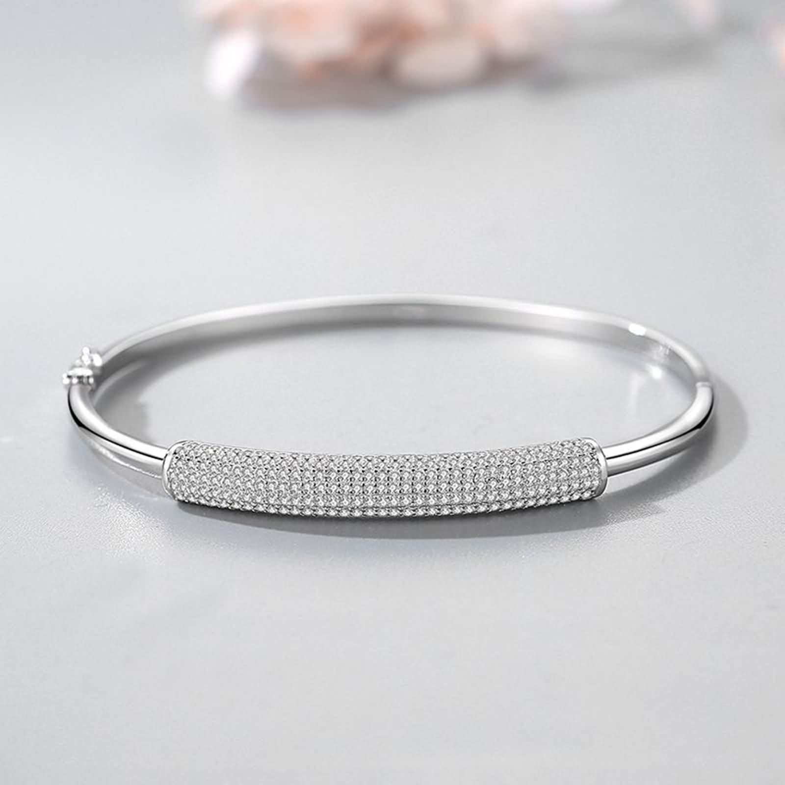 Pulseras Oro Blanco Mujer 9 Kilates / 14 Kilates / 18 Kilates, Redondo con Moissanita, Cadena 16 CM, Pulseras Plata Mujer de