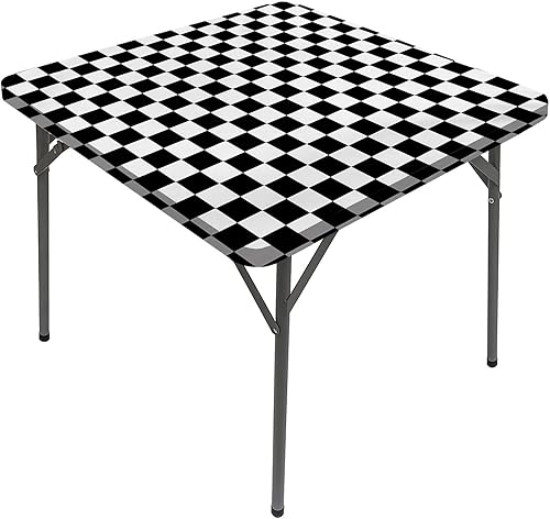 Manteles de juego de damas, cuadrícula geométrica monocromática en mesa de comedor, cuadrada para mesa de comedor, se adapta a mesa de 32 x 32