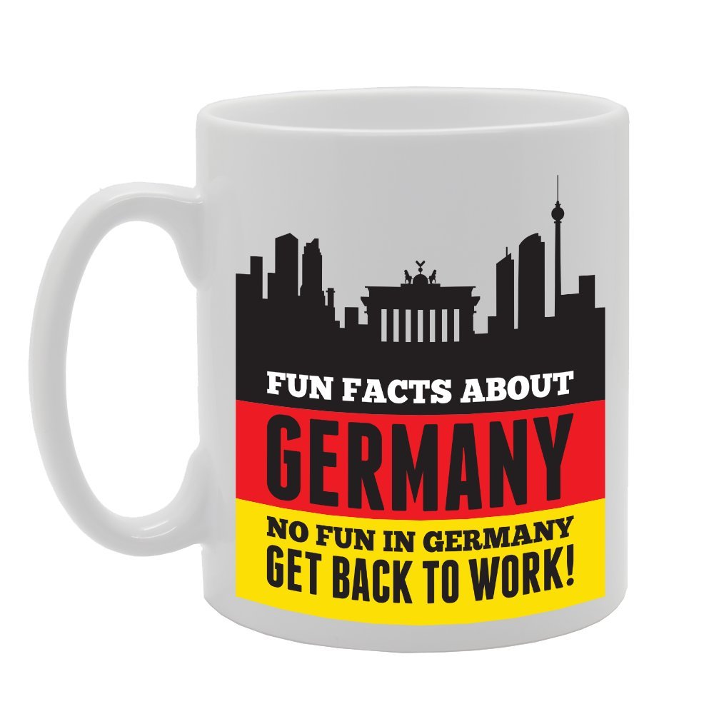 Coralgraph Inc Men's White Mg3074 Fun Facts Germany 'No Fun In Germany Get Back To Work!' Novelty Gift Printed Tea Coffee Ceramic Mug