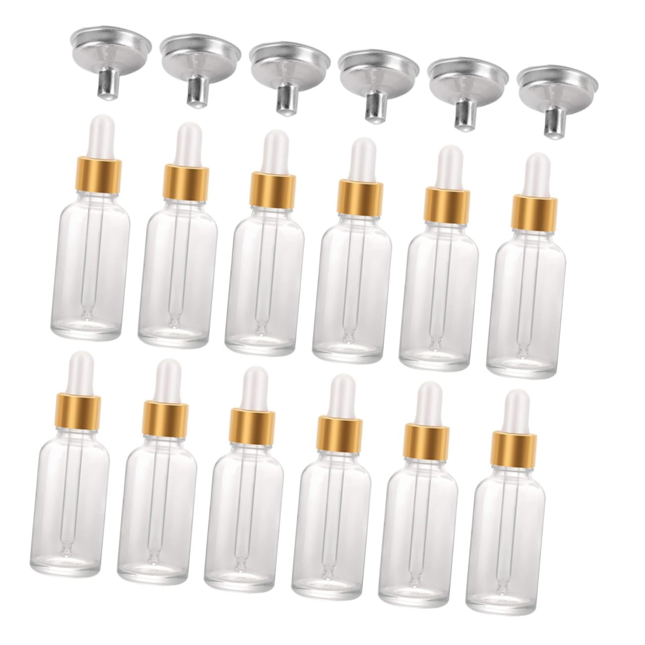 24 Stück 30ml Tropfflaschen aus Glas mit Ausgießkappe | 6 Edelstahl Trichter und Glas Pipette, Wiederbefüllbar, für Tinkturen und Kosmetik Reisen