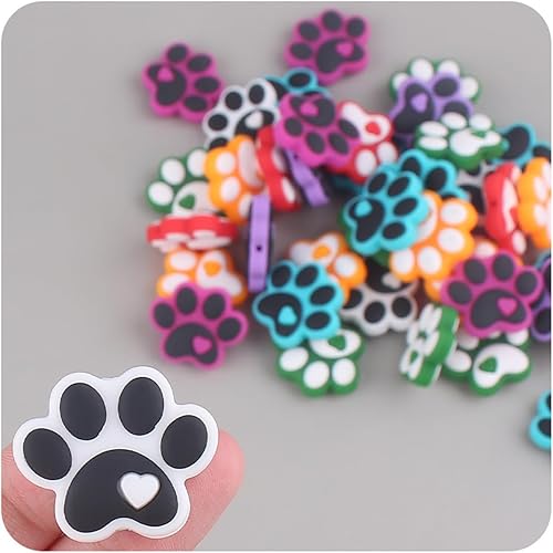 Miniatura 4 de Decoendiy 20 cuentas focales de silicona, lindas cuentas de pata de gato y perro, cuentas planas en forma de dibujos animados, cuentas de animales