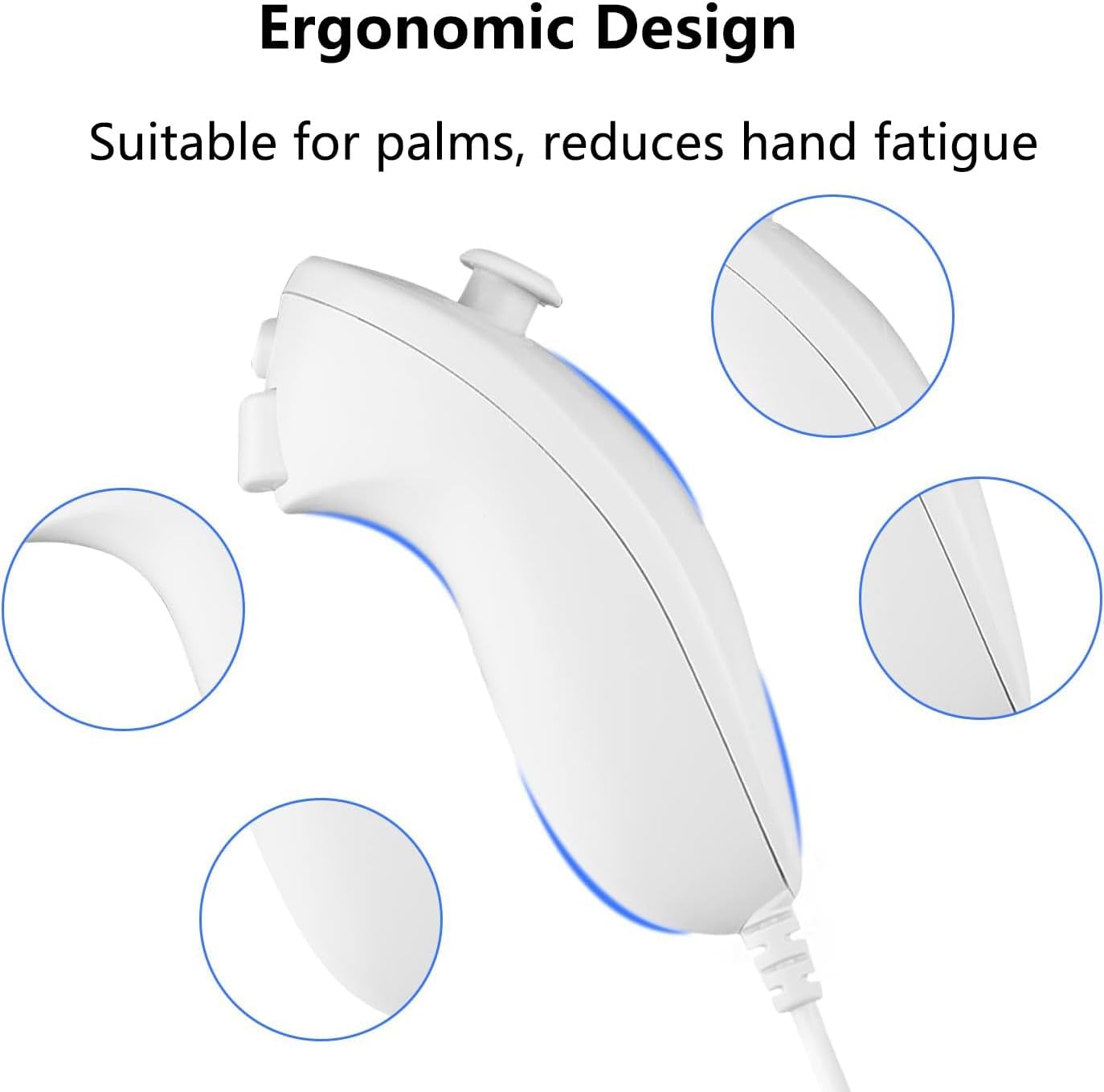 Nunchuck Controller for Wii, 2 Packs Nunchuck Video Game Controller Joystick Remote, Nunchuck Controller Compatible for Wii Wii U Console, Left and Right Hand Game Controller (White)